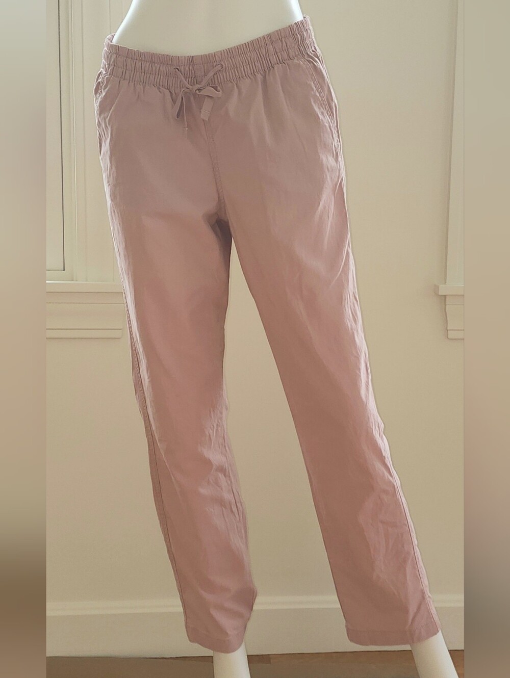 Pink LLBean Lakewashed Chino Ankle Pants, Mid-rise Pull-on Drawstring Size 6 MT